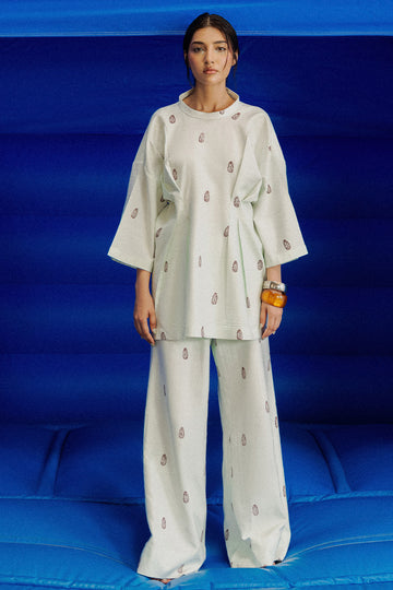 Sage Blockprint Pleated Shirt (Women)